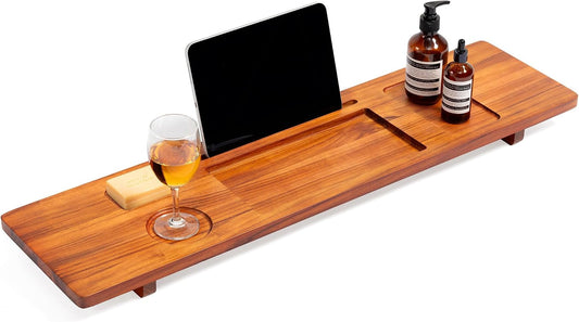 35 Inch Teak Bathtub Tray for Freestanding Tubs, Luxury Bath Caddy