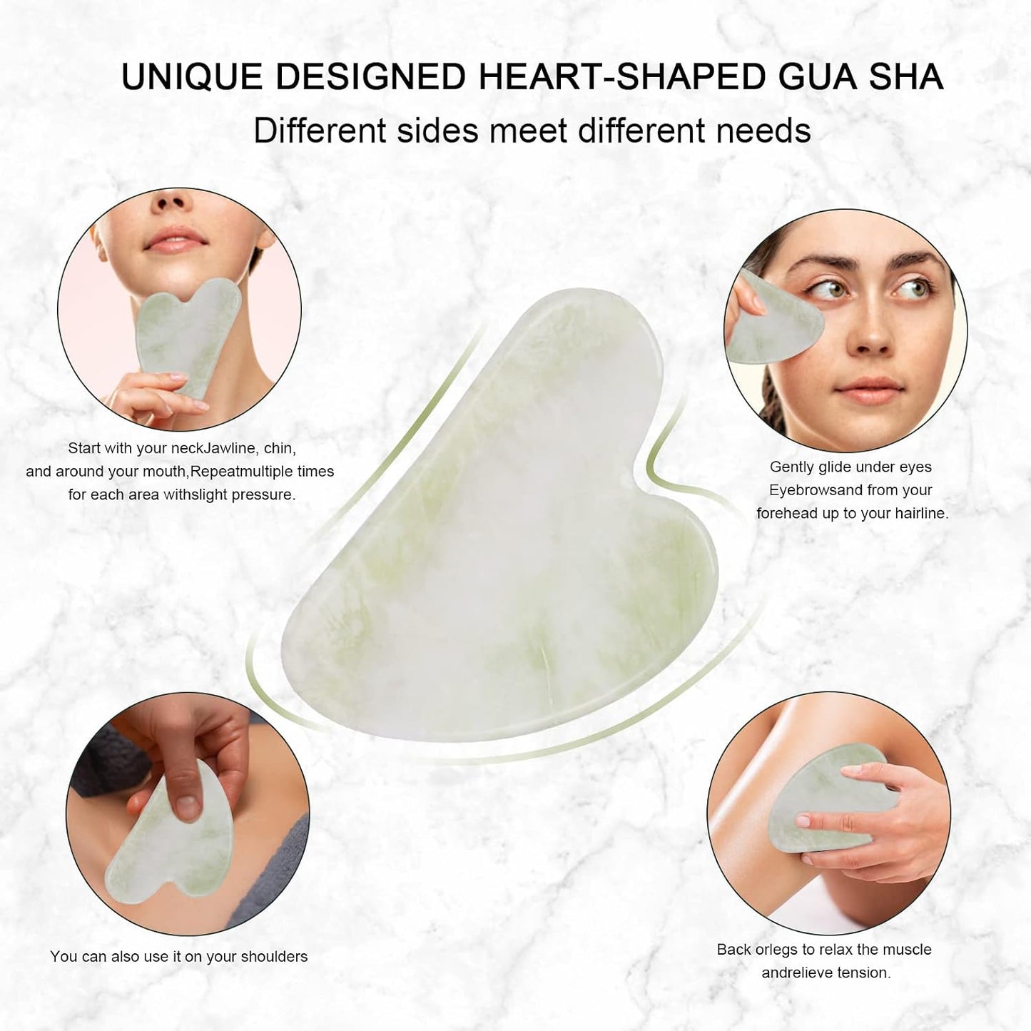 Jade Roller for Face, Facial Roller Massager Skin Care Tool, Gua Sha Facial Tools for Face, Neck, Eyes, Reduce Puffiness of The Skin - White