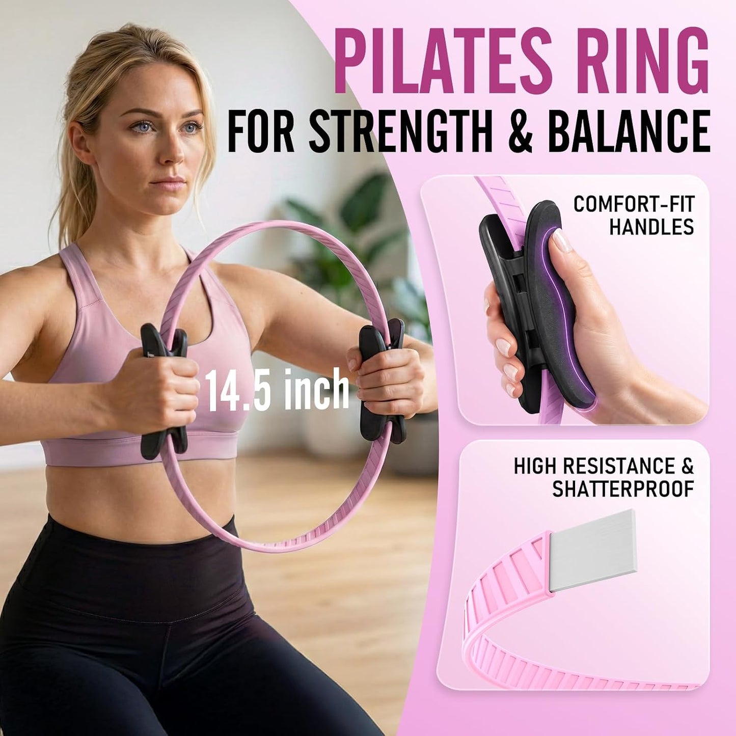 JKSHMYT Pilates Ring Fitness Circle for Women, Pilates Equipment – 14.5" Home Magic Exercise Workout, Better me Pilates Essentials Starter Set for Beginners Toning Inner Thighs, Arms and Core