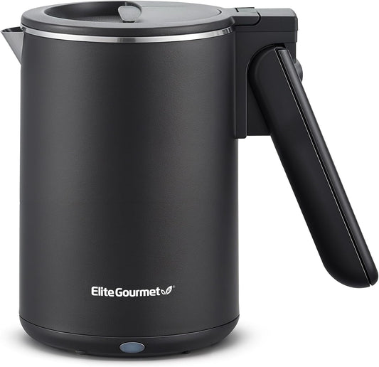Elite Gourmet 1.7L Dual Wall Cool Touch Electric Tea Kettle, Borosilicate Glass, 304 Stainless Steel Interior, Programmed Digital Touchscreen, Keep Warm, Auto Off & Audible Indicator, Black