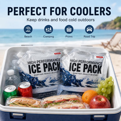 Reusable Ice Packs for Cooler Bag & Large Lunch Box, Long Lasting Gel Freezer Pack for Backpack, Heavy Duty Cold Packs for Camping, Travel, 3 Pack (9.8"x9.8")