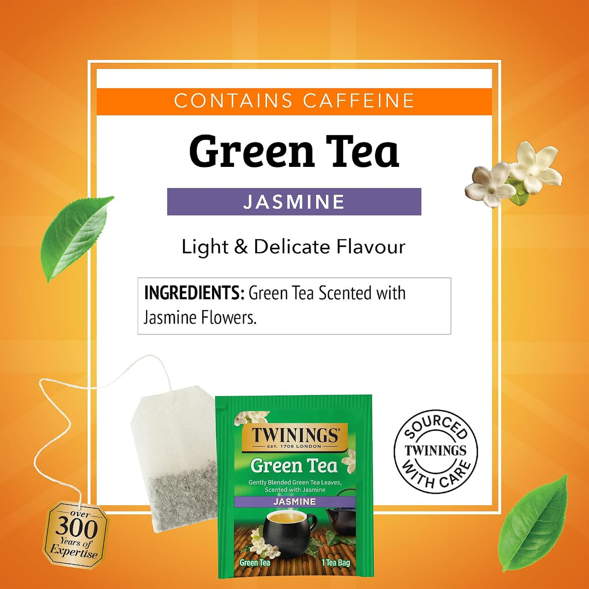 Twinings Green Tea with Jasmine, Caffeinated, Tea Bags, 20 CT Box (6 Pack)