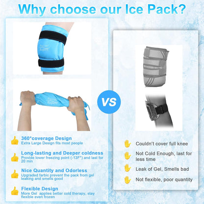 Relief Expert Knee Ice Pack Wrap Around Entire Knee, Large Ice Pack for Leg Soothing Discomfort, Reusable Ice Wraps with Cold Compress for Musclar Relaxation, Post-Workout Recovery,L
