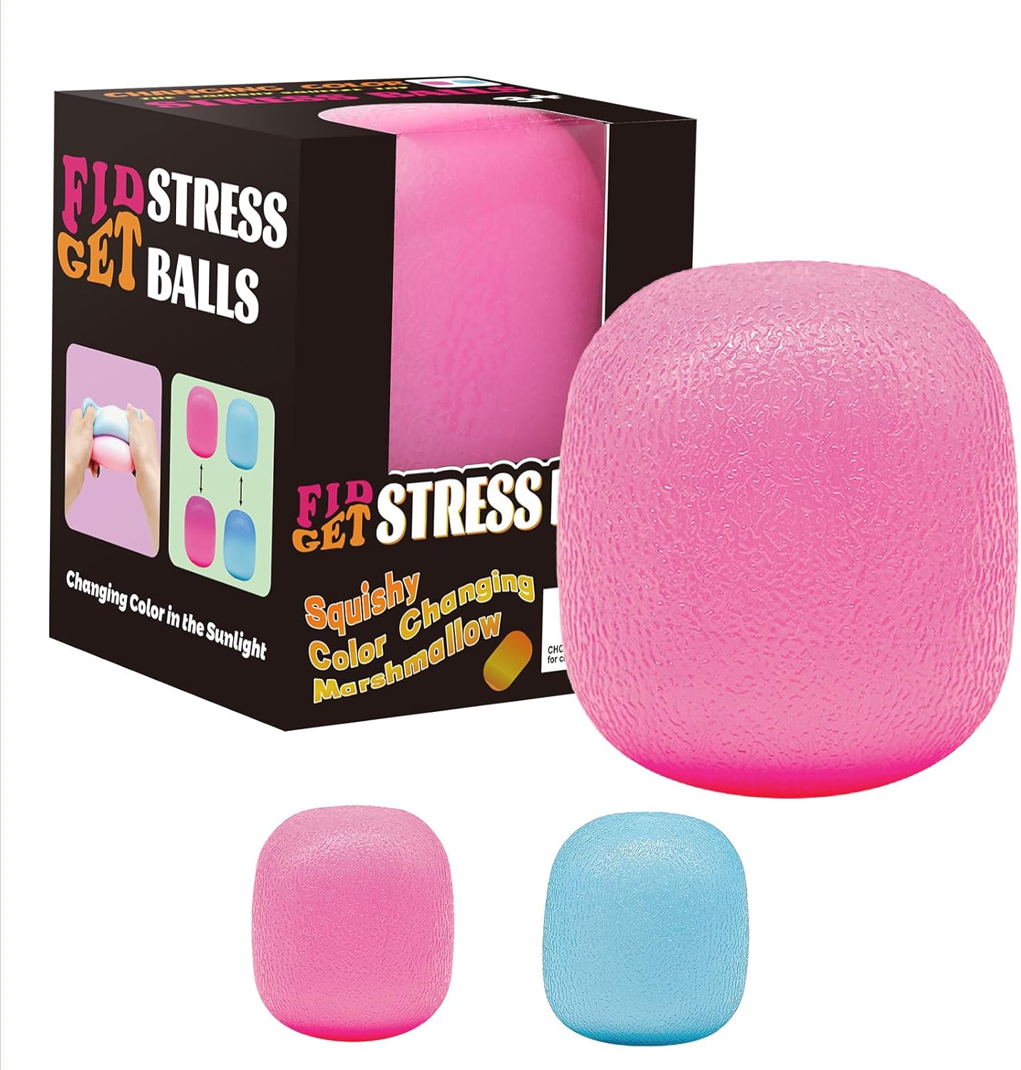 Fidget Toys Stress Balls for Kids & Adults - Changes Color in The Sun - Malt Sugar Squishy Fidget Toys - Slow Rise Gel Ball - Stretchy Squeeze Stress Relief Balls for Anxiety