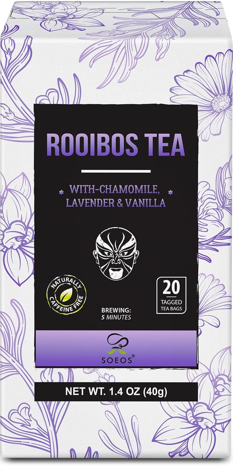 Soeos Organic Rooibos Tea, 100 Count (Pack of 1), Naturally Sweet Herbal Tea, Caffeine Free, USDA Organic, Red Rooibos Tea Bags, Farmed in South Africa 9oz (250g)