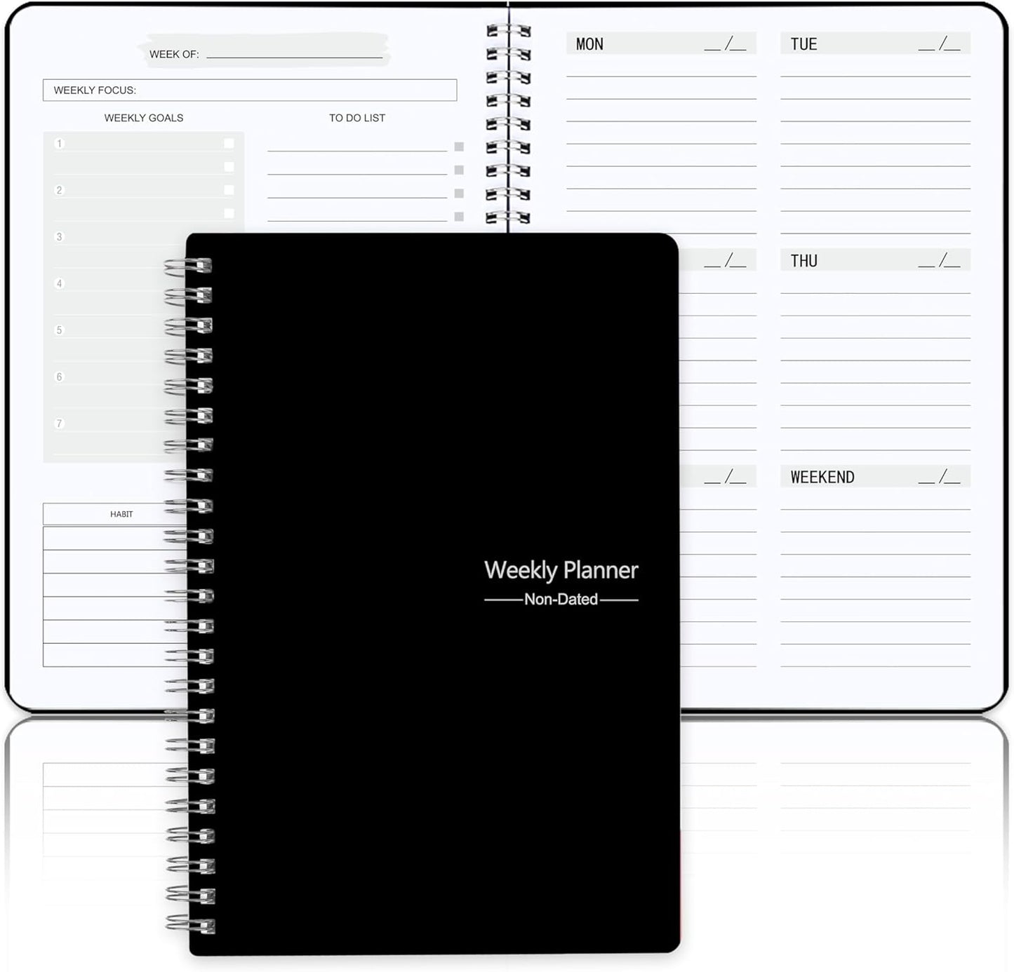 Undated Weekly Planner With Habit Tracker & To Do List 5.7 x 8.0 inch | Avoid Unfocused Busywork,Productivity Organizer,No-Bleed Thick Pages,Portable Size,Lay-Flat Spiral for Hands Free