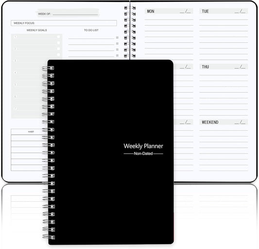 Undated Weekly Planner With Habit Tracker & To Do List 5.7 x 8.0 inch | Avoid Unfocused Busywork,Productivity Organizer,No-Bleed Thick Pages,Portable Size,Lay-Flat Spiral for Hands Free