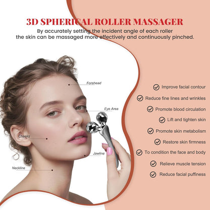 Wireless Face Massager Tool, 8-Roller 3D Face Roller for Women, LED Facial Massager,V-Shape Face Sculpting Tool for Jawline, 6 Light & Vibration Modes, USB-C Rechargeable