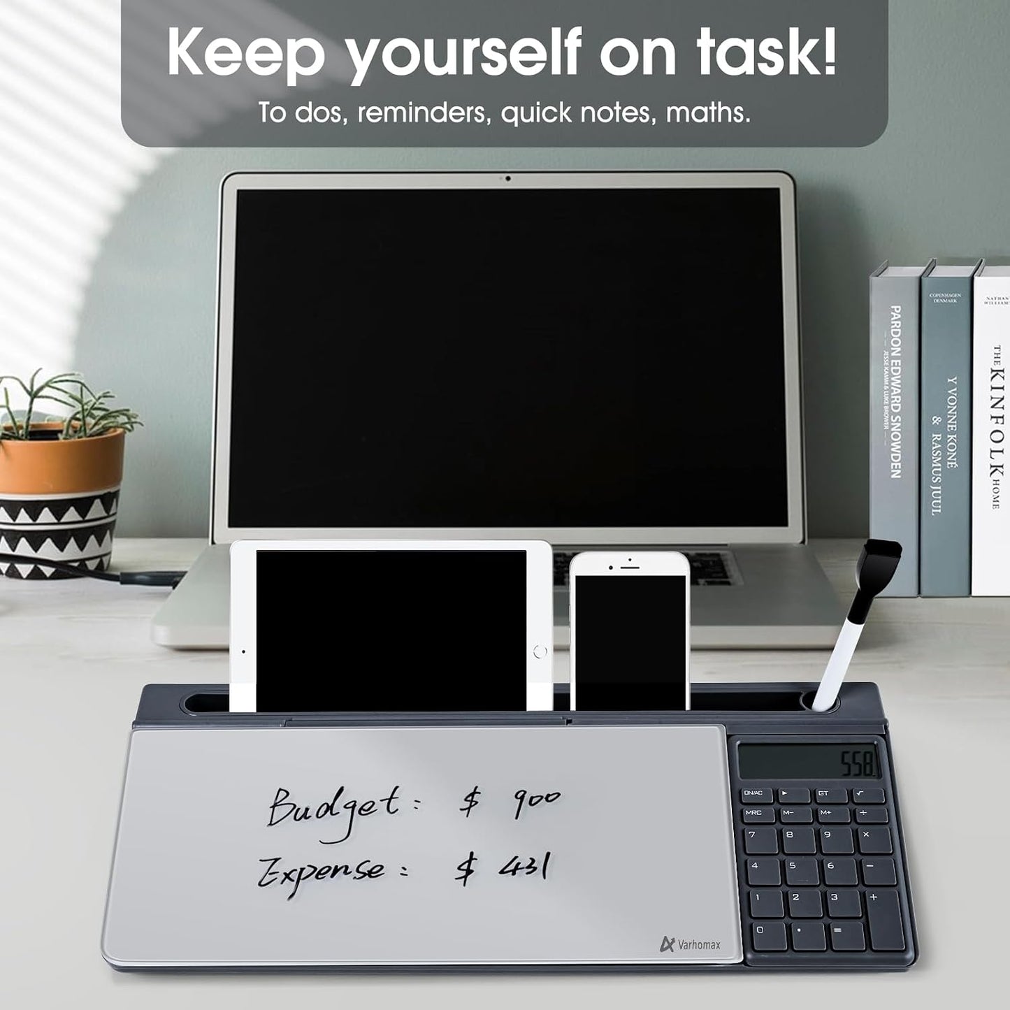 Varhomax Glass Weekly Dry Erase Desk White Board, Desktop to Do List Planner Whiteboard Calendar with Storage Caddy Memo for Home and Office, White