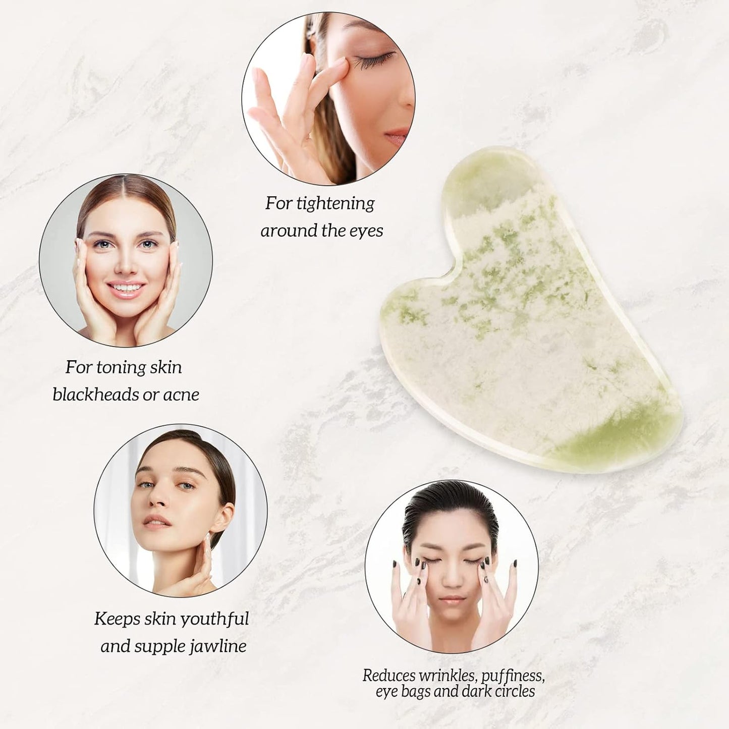 Jade Roller for Face, Facial Roller Massager Skin Care Tool, Gua Sha Facial Tools for Face, Neck, Eyes, Reduce Puffiness of The Skin - White