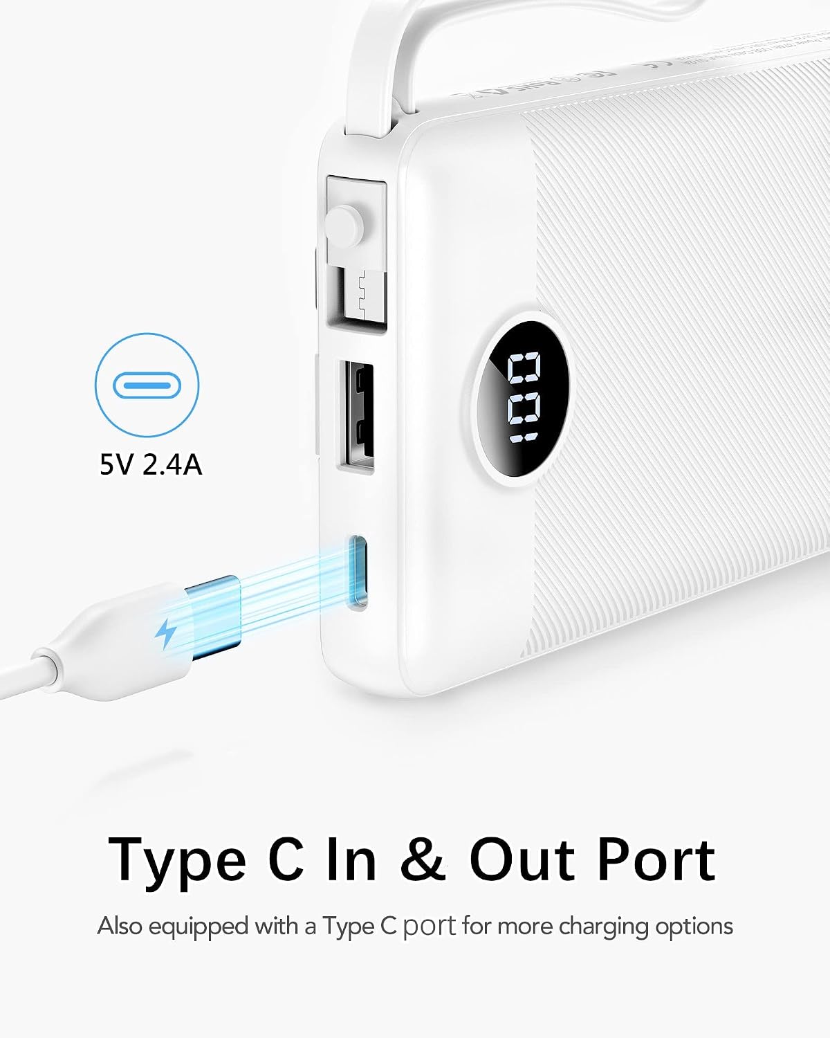 VRURC Portable Charger, Slim Power Bank Built-in 4 Cables, Travel Essential