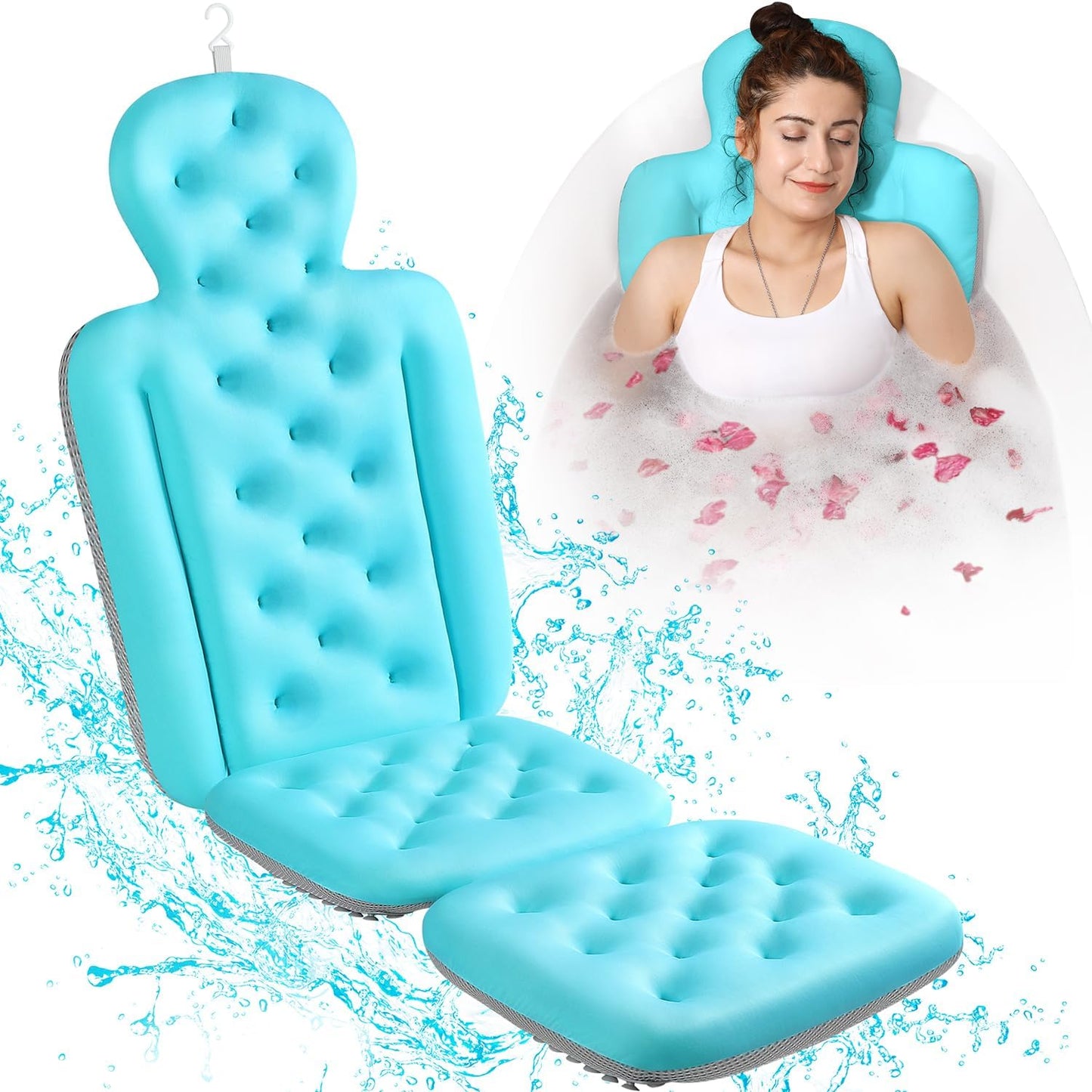 Full Body Bath Pillow for Bathtub, Thick Bathtub Cushion, Luxury Tub Pillow for Bath for Headrest Neck and Back Support White 51" x 16"