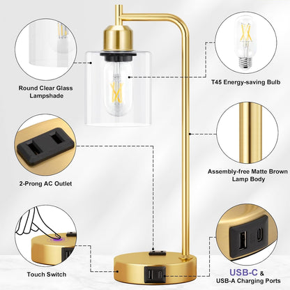 Industrial Touch Lamps for Nightstand Set of 2, 3-Way Dimmable Bedside Lamp