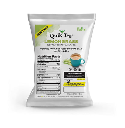 QuikTea Lemongrass Unsweetened Chai Tea Latte - Naturally Caffeine-Light, Preservative-Free, No Sugar Added – 640g of Perfection, Gluten Free, Kosher