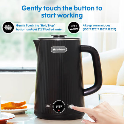 Arofeer® Electric Kettle Temperature Control, 1.7L Stainless Steel Electric Tea Kettle with LED Display, 5 Presets, 4-Hour Keep Warm, Fast Boil Hot Water Kettle for Tea, Coffee & Oatmeal, Black