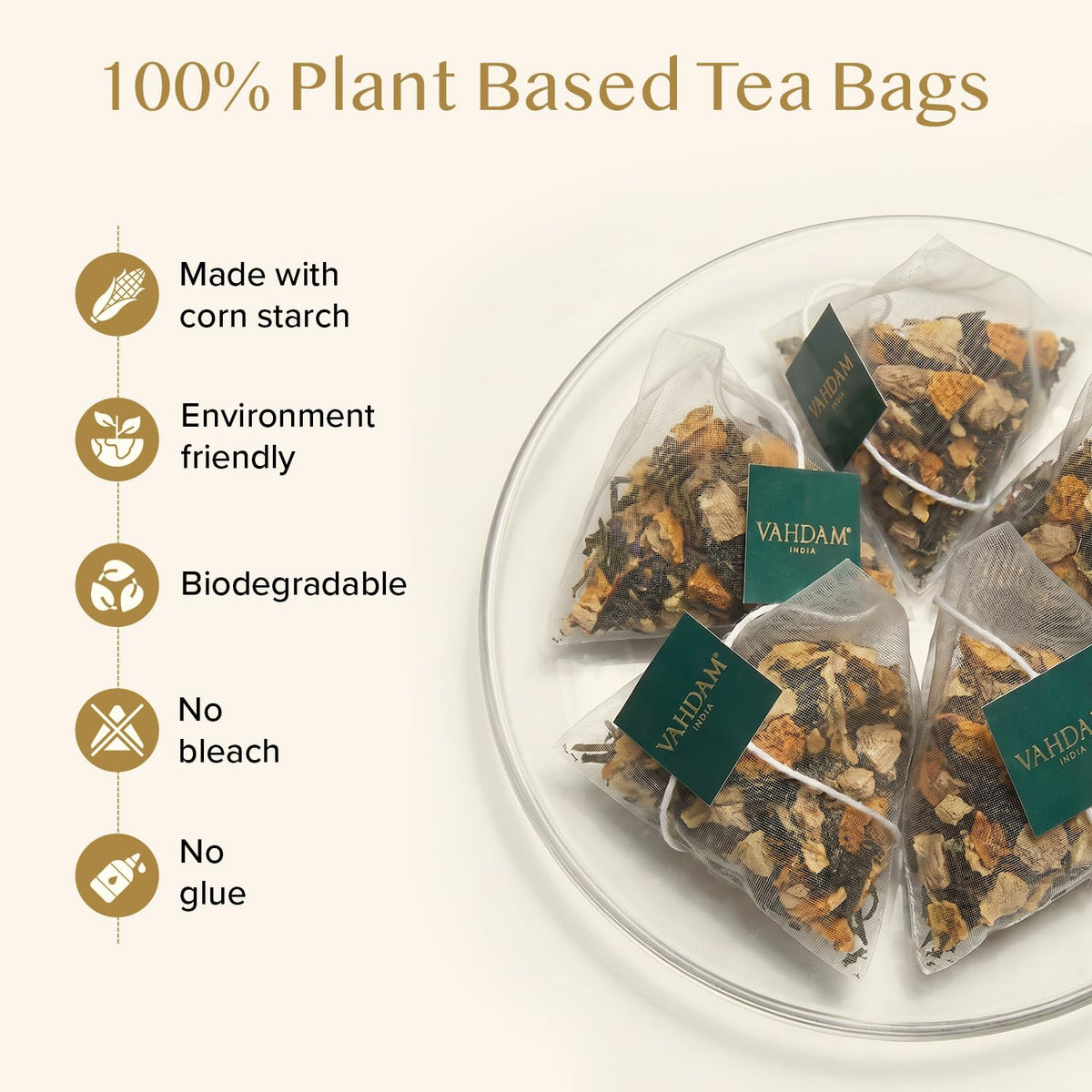 VAHDAM Lemon Ginger Green Teabags (100 Count) Zesty Blend Pyramid Teabags