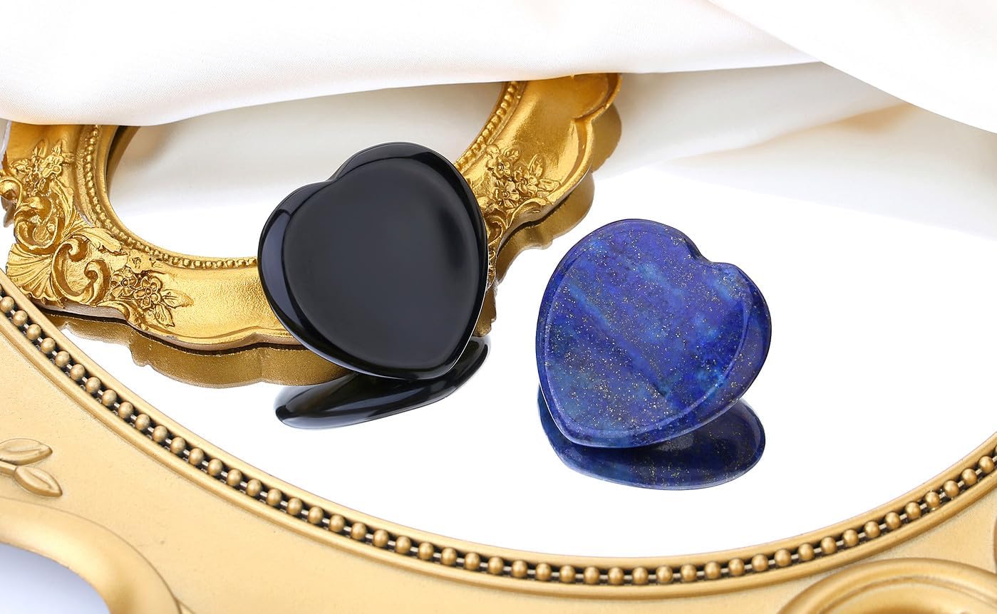 2PCS Worry Stone for Anxiety Tigers Eye Amethyst Healing Crystals Hand Thumb Stones Pocket Gemstones Meditation Accessories Oval Crystal Natural Relax Palm Stone Anxiety Relief Items Stocking Stuffers