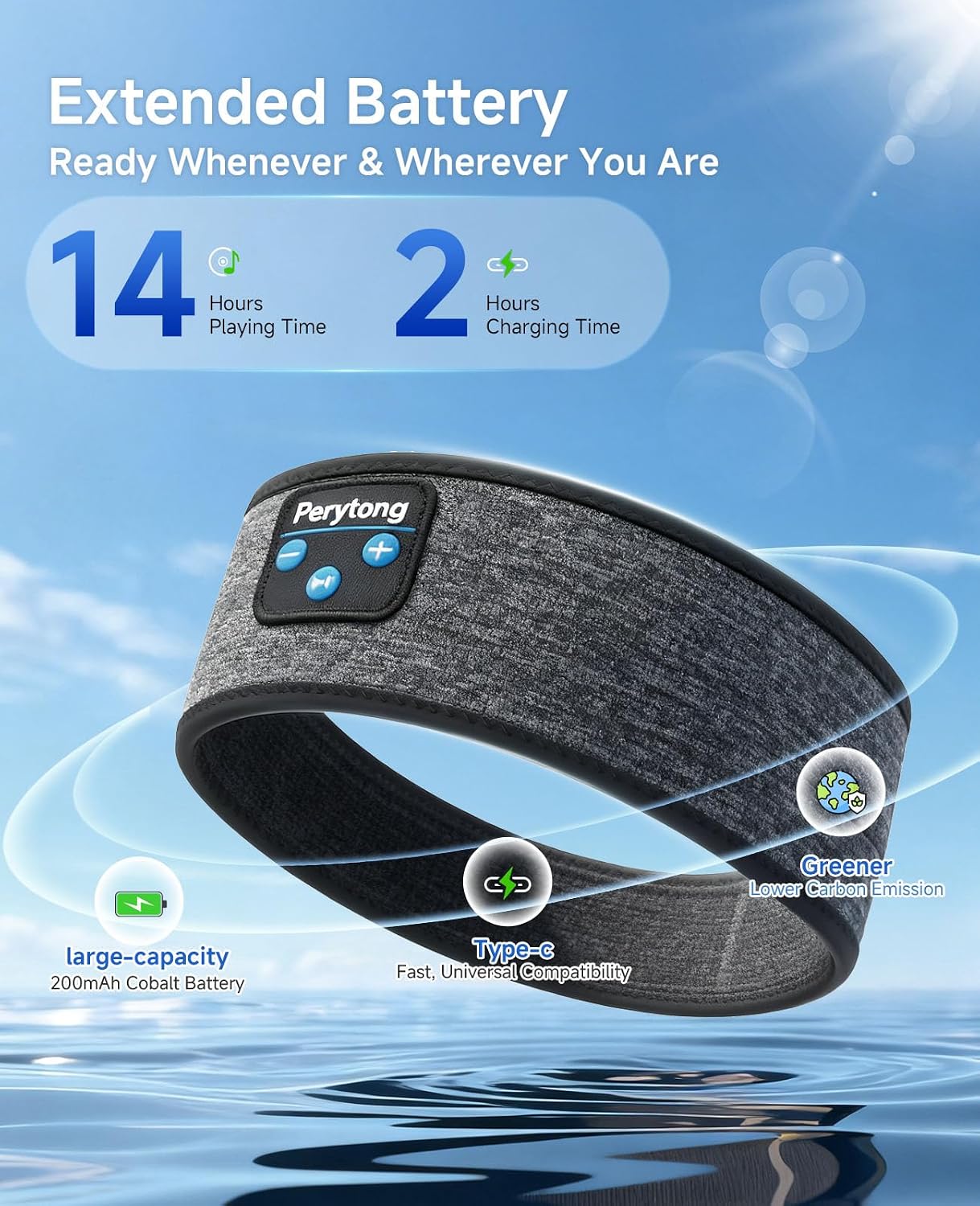 Perytong Sleep Headphones Wireless, Bluetooth Sports Headband Headphones with Ultra-Thin HD Stereo Speakers Perfect for Sleeping,Workout,Jogging,Yoga,Insomnia, Air Travel, Meditation (Grey)