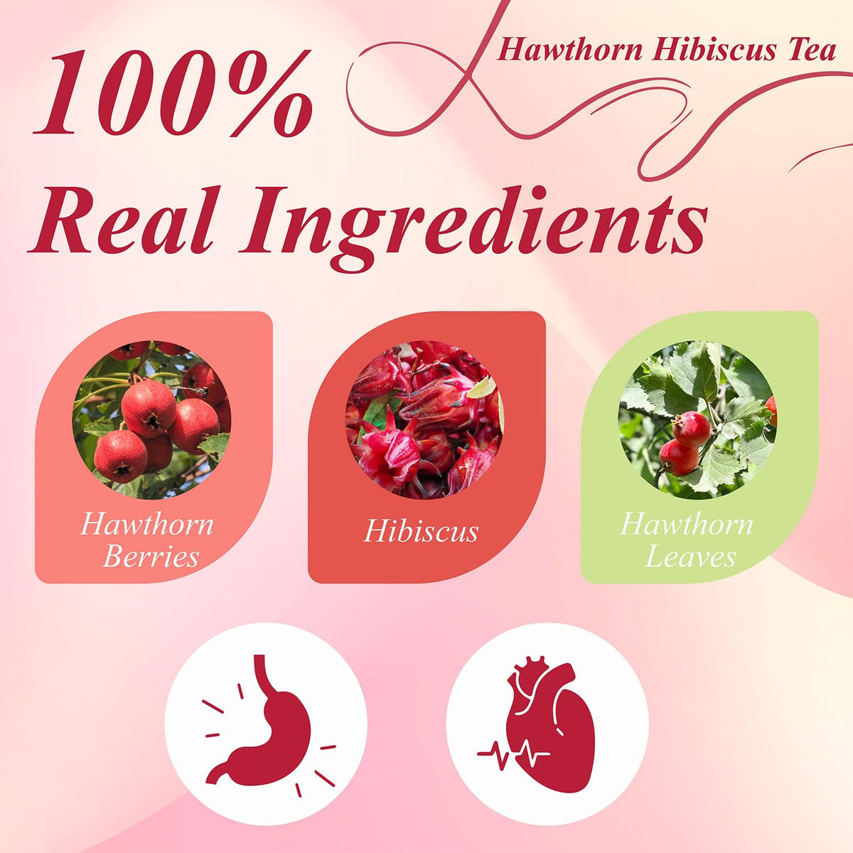 WT WEETEE Hawthorn Hibiscus Tea Bags 50ct, Caffeine-free Herbal for Heart
