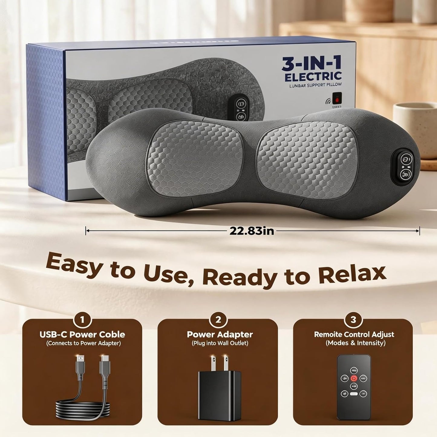 2026 Upgraded 3-in-1 Lumbar Support Pillow with Remote Control, Triple Fusion Back Massager with Heat, Vibration & Stretching, Portable Electric Lumbar Pillow for Home, Office, Travel & Car