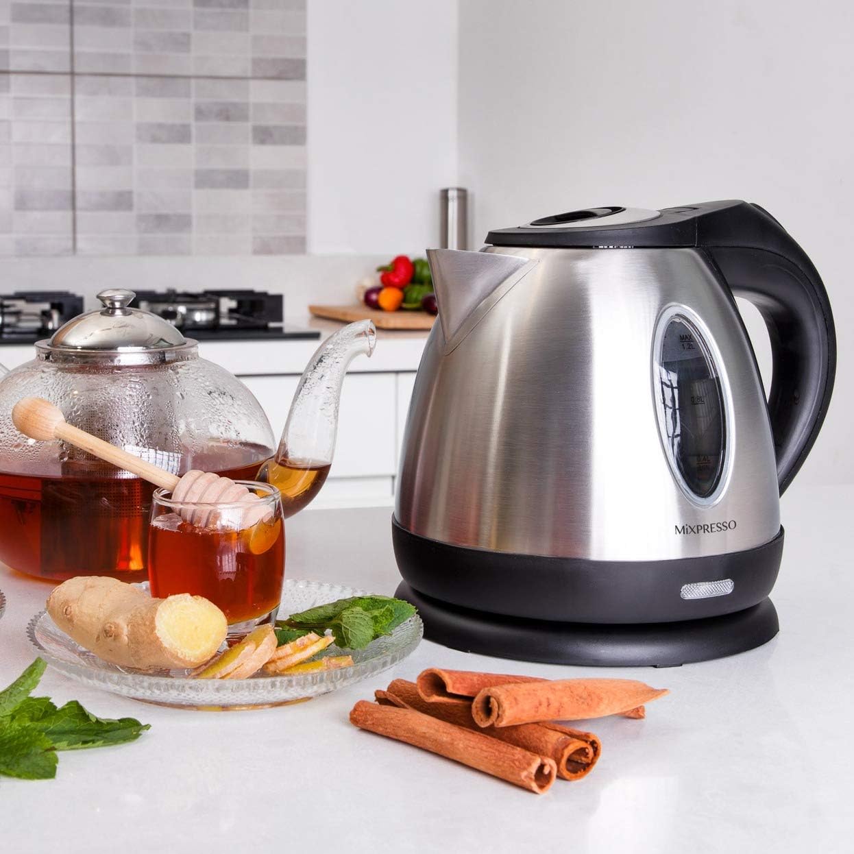 Mixpresso Electric Kettle Temperature Control, Hot Water Kettle Electric, Cordless 1 Liter Capacity, Keep Warm & LED Indicator, Auto-Shutoff, Boil-Dry Protection, Stainless Steel Electric Kettle
