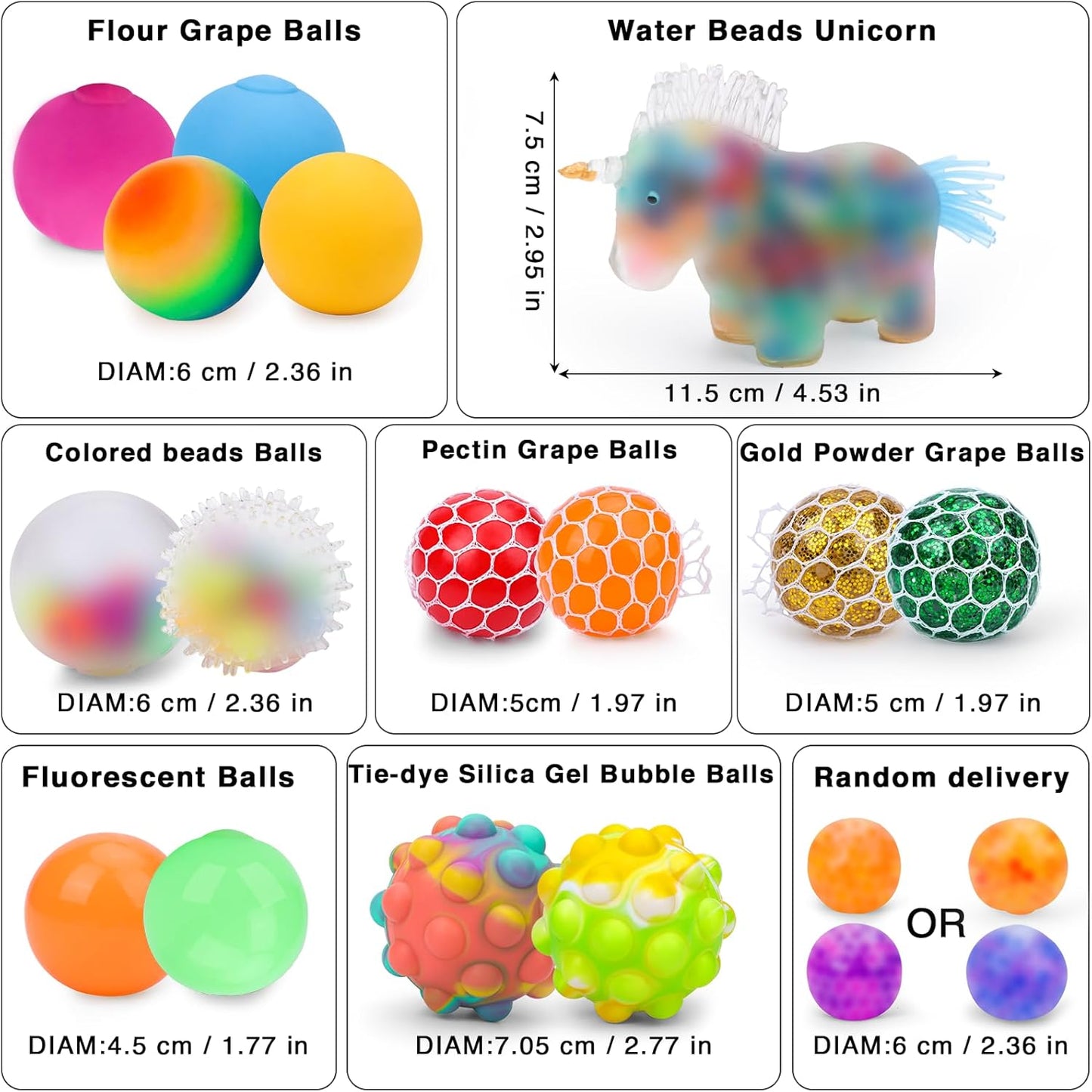 36 Pack Stress Balls, Squishy Balls, Squishy Fidget Stress Relief, Squeeze Ball for Adults Stress Relieve, Prize Box for Friends, Party Favors