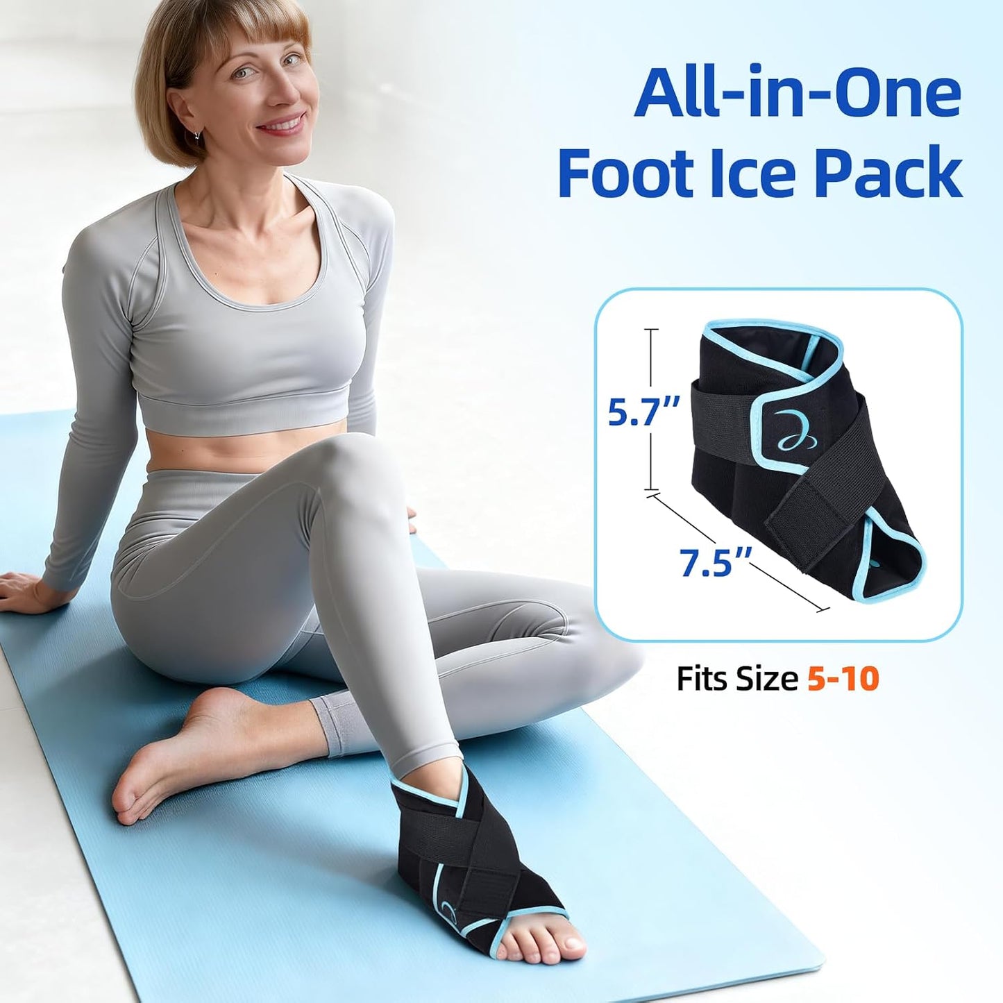 Comfytemp Ankle Ice Pack Wrap Brace for Swelling, Foot Pain Relief, 2 Gel Packs for Injuries Reusable, Hot Cold Compress Therapy for Plantar Fasciitis Relief, Heel Spur, Achilles Tendonitis, Swelling