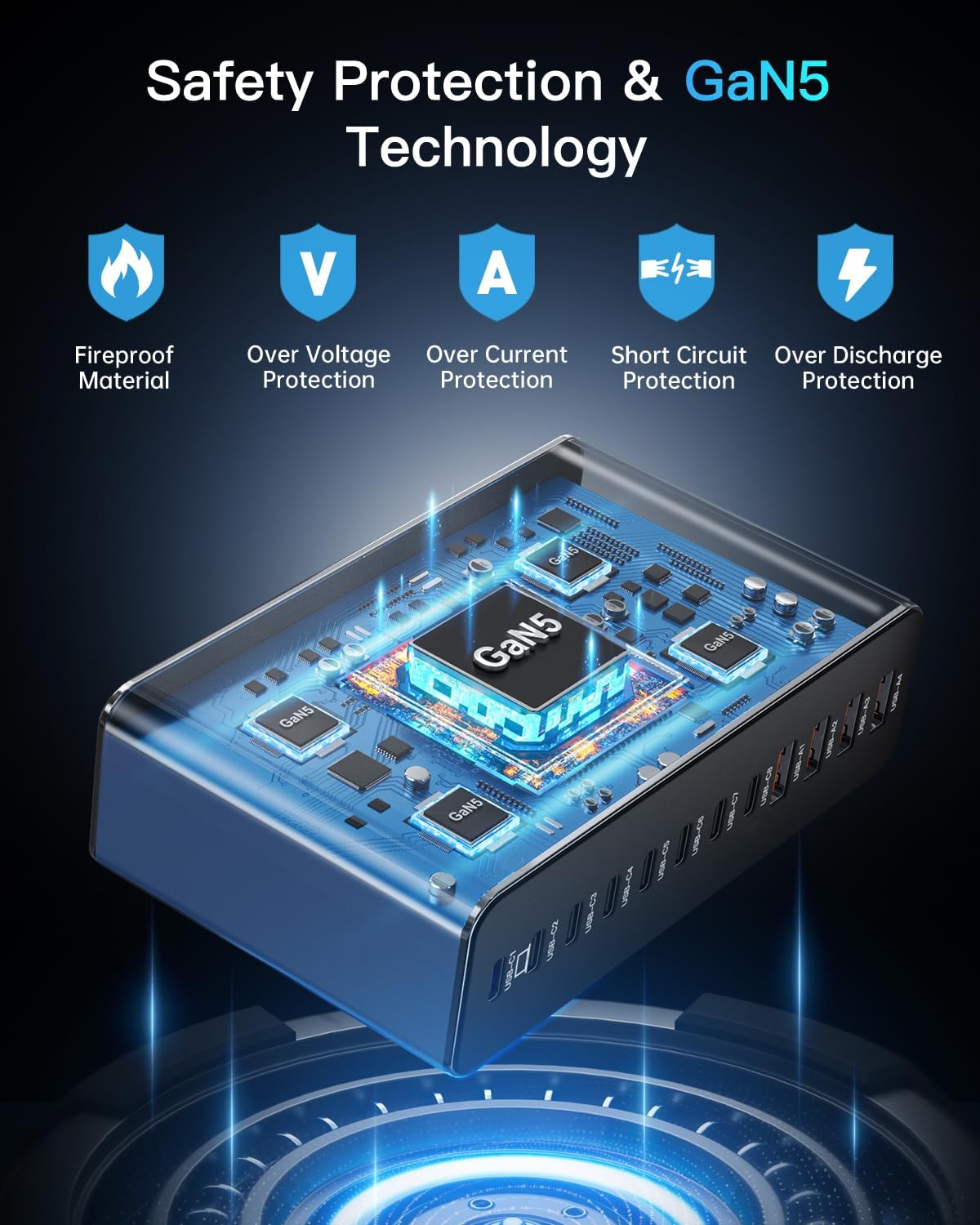 12 Ports Aluminum Alloy MEKIOJEO 380W Charging Station USB C Charger Block