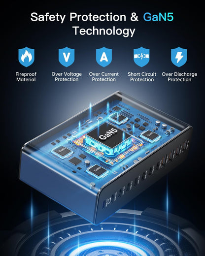 12 Ports Aluminum Alloy MEKIOJEO 380W Charging Station USB C Charger Block
