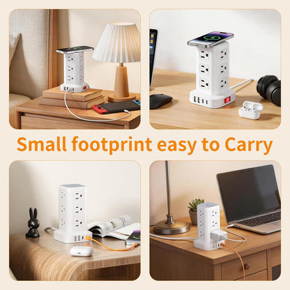 Extension Cord with Multiple Outlets, SMALLRT Power Strip Tower, Outlet Extender with 12 AC Outlets 4 USB, 6.5FT Extension Cord for Home Dorm Room, Office Supplies,Overload Protection