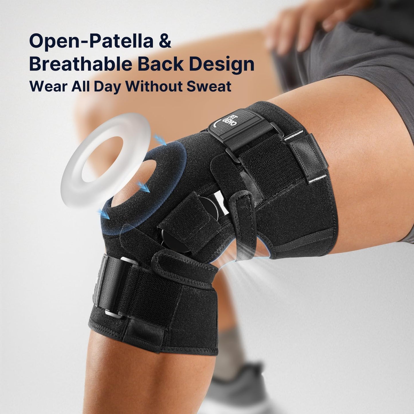 Fit Geno Hinged Knee Brace for Meniscus Tear: Adjustable Knee Support for Knee Pain w/Side Stabilizers & Hinges for Injury or Surgery Recovery - Men and Women