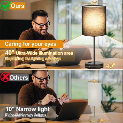Set of 2 Touch Control Table Lamps with 2 USB & AC Outlet, 3-Way Dimmable Bedside Nightstand Lamps for Bedroom Living Room Nursery, 800 Lumens 5000K Daylight Bulbs Included