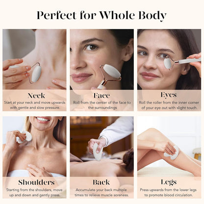 BAIMEI IcyMe Gua Sha & Jade Roller Set, Cooling Face Roller & Guasha Tool for Face Depuffing, Facial Sculpting & Jawline Definition, Smooth Rolling Skincare Tools Gifts for Women & Men – Green