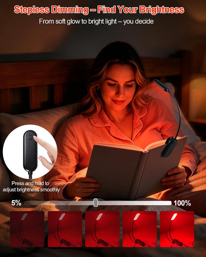 670nm Red Book Light for Reading at Night [1 Pack] - Zero Blue Light, Dimmable Reading Lights for Books in Bed, LED Book Lamp Clip on, Gift for Students Parents Nurse Studying Travel