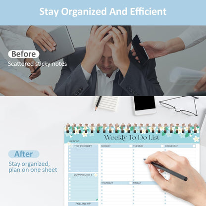 Weekly To Do List Notepad, 52 Sheets, Undated Weekly Planner, Letter Size | 8.5"x11", 100GSM, Thick Paper, Twin-Wire Spiral Bound, Tear Off Desk Pad, For Women & Man, Home School & Office Work
