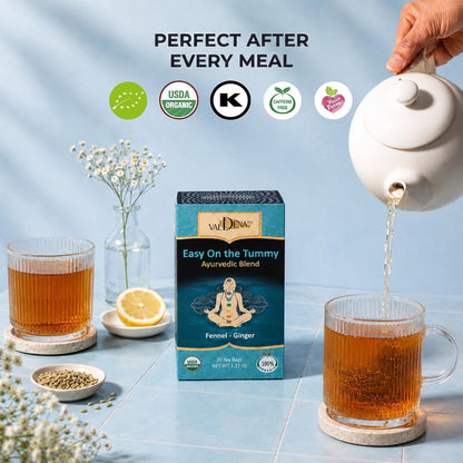 Valdena Bio Organic Digestive Herbal Tea Fennel Ginger Peppermint Licorice & Cardamom Caffeine Free Kosher USDA & EU Organic 20 Individually Wrapped Tea Bags