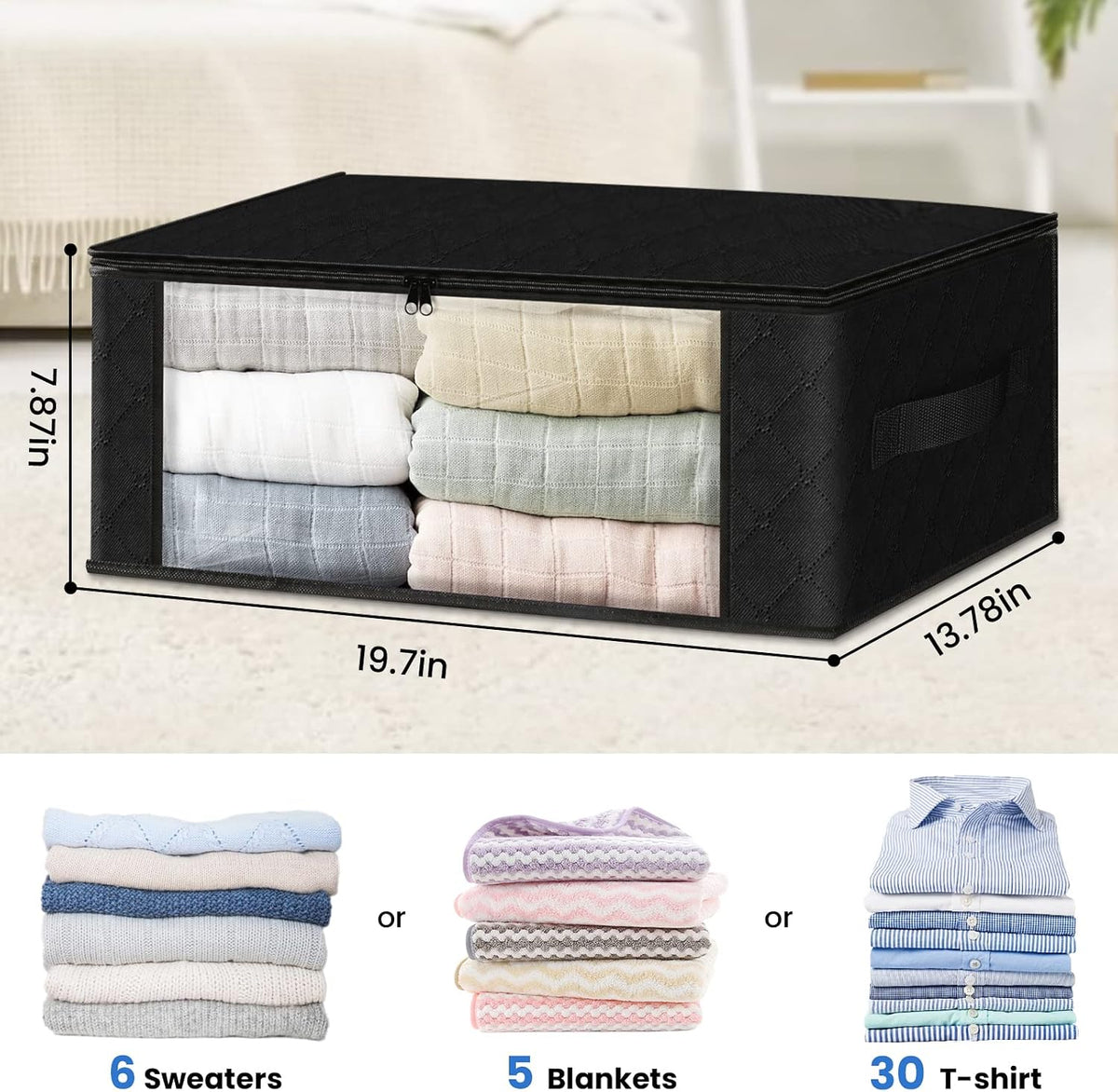HomeHacks Clothes Organizer Storage Bags, 35L Storage Bins, Gray
