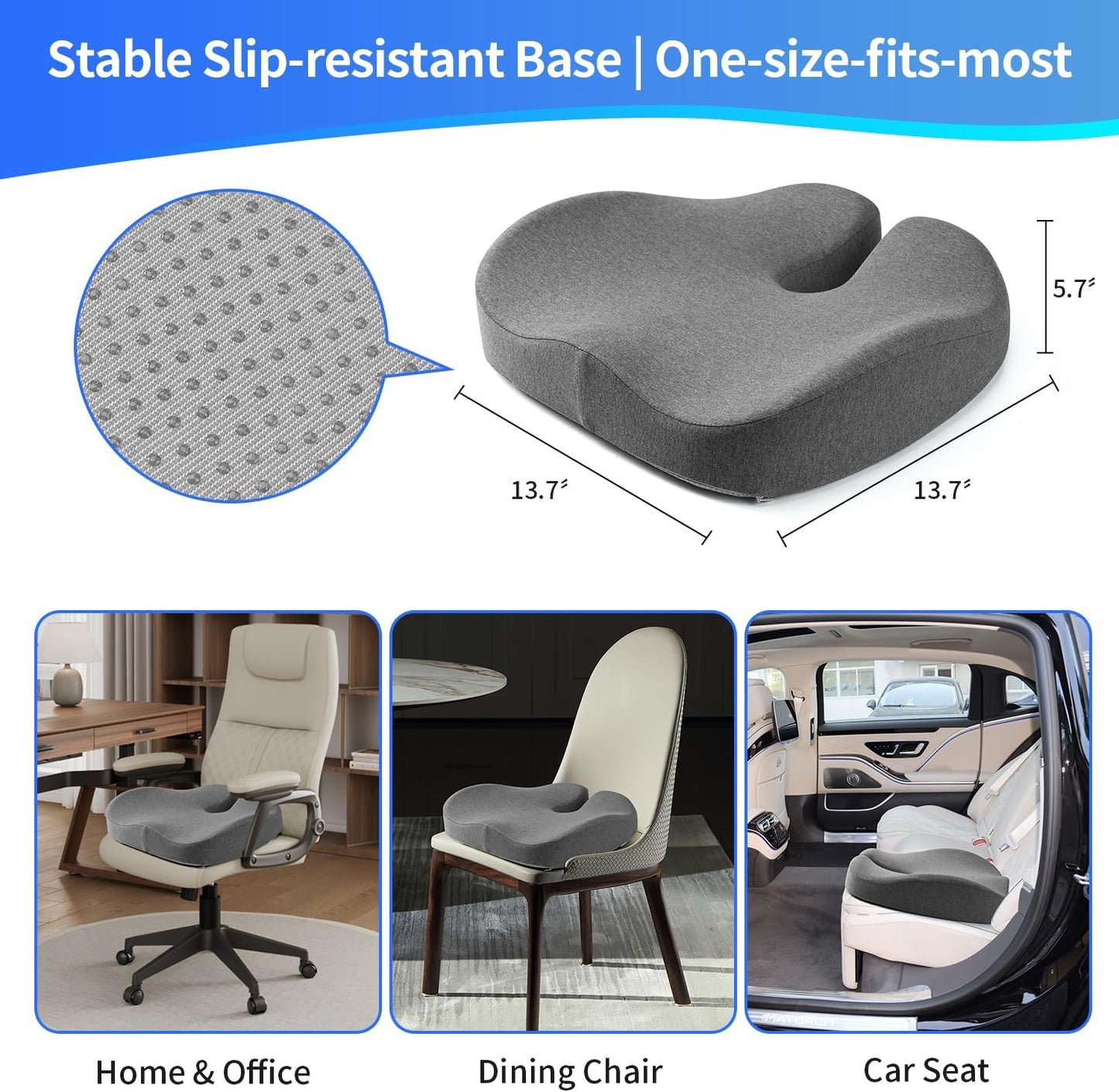 Seat Cushions for Office Chairs & Hip Pain Relief, Extra-Dense Coccyx Cushion with Sciatica Support, Ergonomic Design for Desk Chair, Car, Wheelchair, All-Day Comfort (Black)