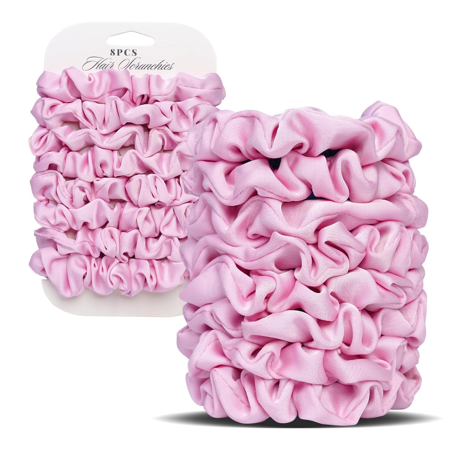 Satin Scrunchies for Women – 8PCS Blush & Brown Silk Hair Ties Set – No Crease, Frizz-Free, Gentle Elastic Hair Bands, Soft & Stylish Everyday Hair Accessories Gifts