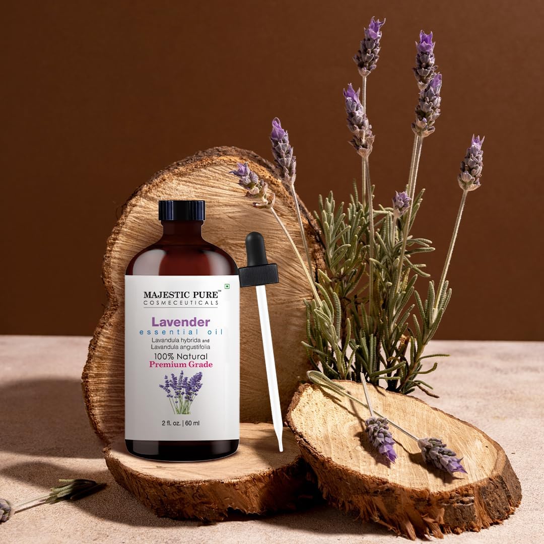 Majestic Pure Essential Oil with Glass Dropper - Essential Oils for Diffuser, Aromatherapy, Soap and Candle Making, Lavender Essential Oil, Lavender Oil, 4 Fl Oz