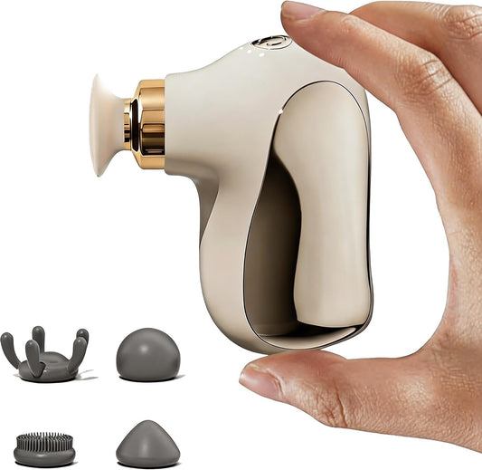 Mini Massage Gun, Ultra-Portable Deep Muscle Massager, 4speed Settings and 4 Back Massage Heads