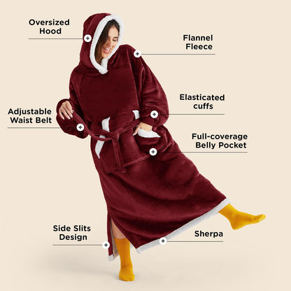 Bedsure Wearable Blanket Hoodie, Long Hooded Blanket Sweatshirt as Mothers Birthday Gifts for Women, Cozy Sherpa Hoodie for Adult, Standard, Grey