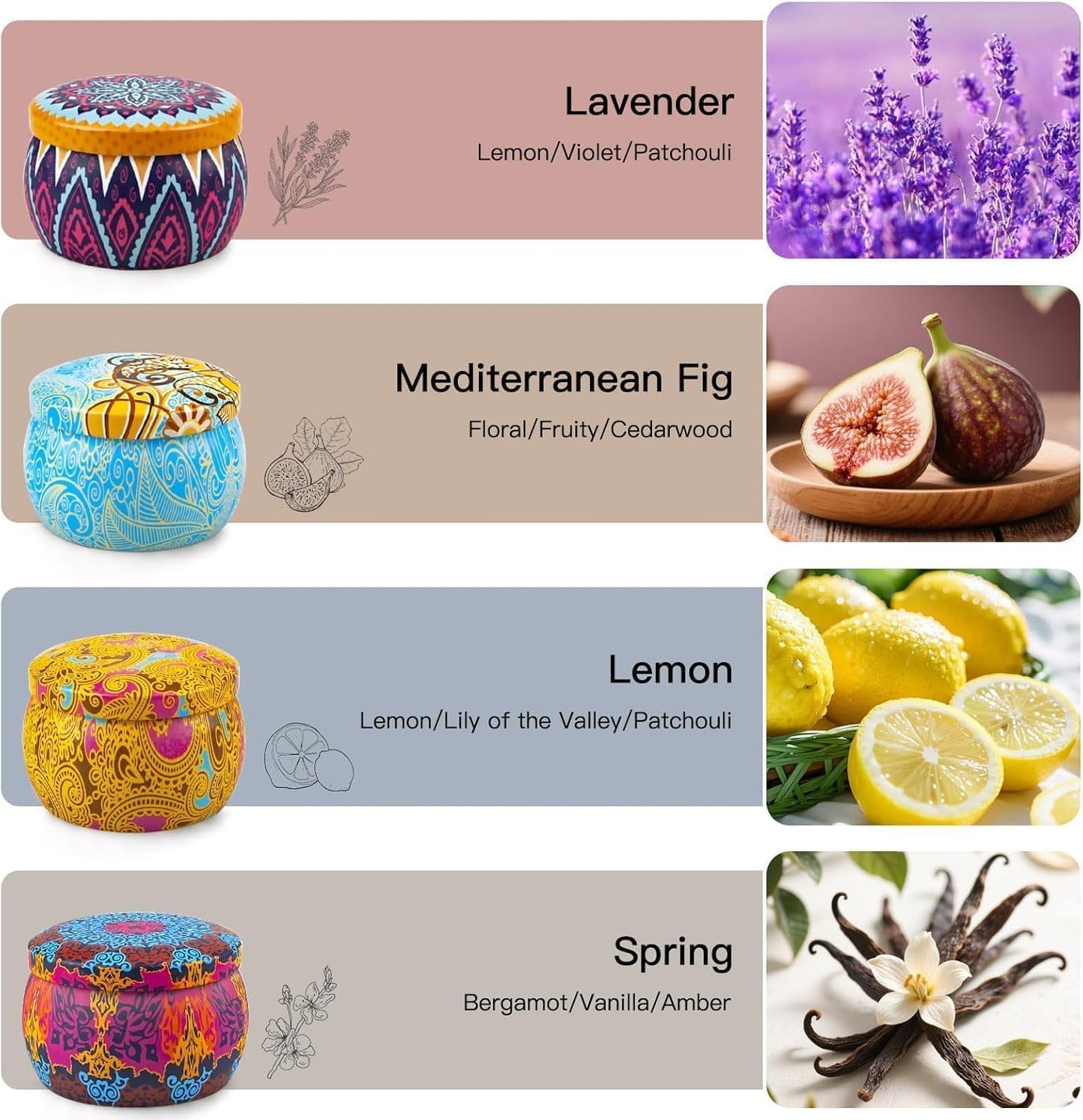 Scented Candles Gift Set for Women, 4 Pack Soy Wax Candles in Classic Bohemian Tins, Aromatherapy Candle Set, Birthday Gifts for Mom, Thank You Gifts