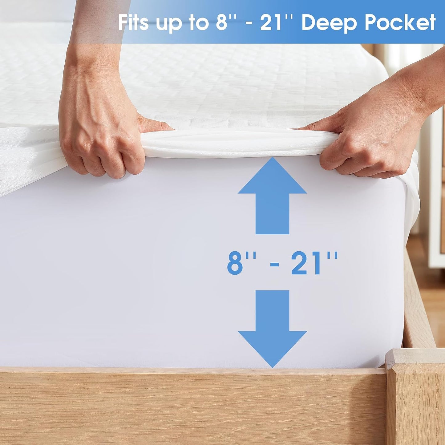 Cooling Waterproof Mattress Protector Queen Size, Mattress Cover 3D Air Fabric Mattress Pad Cover Smooth Soft Breathable Noiseless, 8''-21'' Deep Pocket