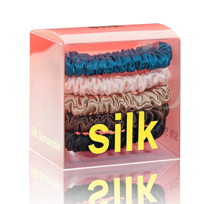 Silk Scrunchies for Hair 100% Mulberry Silk Hair Ties 3 Pack(Black, Navy Blue, Emerald)