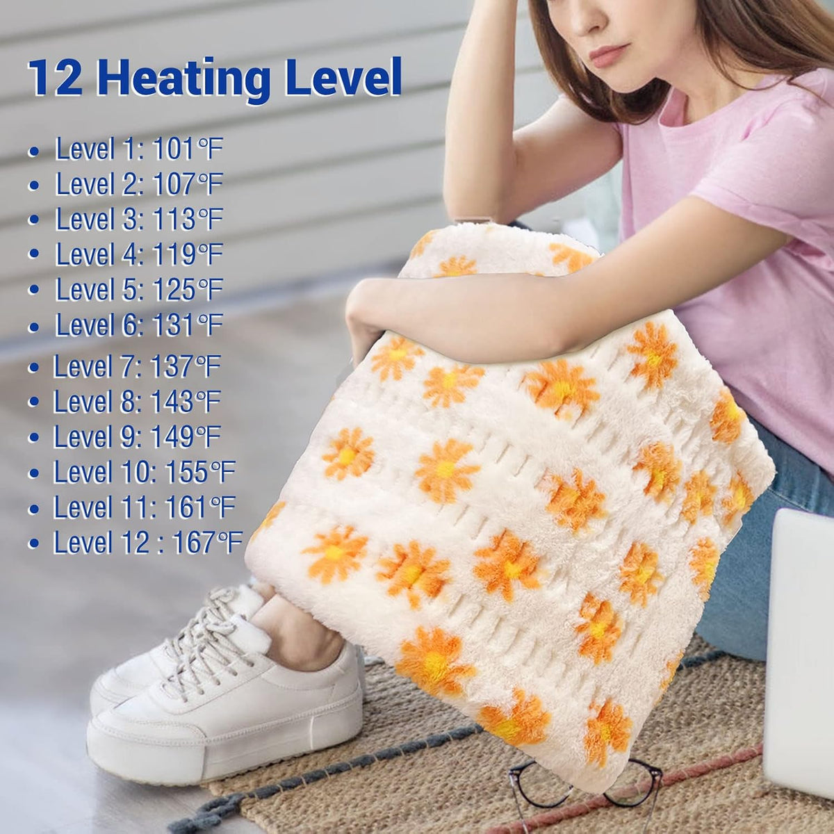 ZXU Heating Pad for Back Pain and Period Cramps Relief- Ultra Soft Sherpa Heating Pad, XL King Size 12" x 24", 12 Heat Levels & 1-24H Auto Off，Stay on Function Hot Heated Pad, Machine Washable