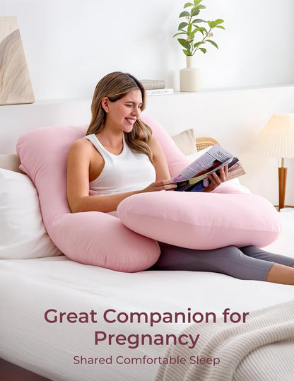 Momcozy Pregnancy Pillows with Cooling Cover, U-Shaped Full Body Maternity Pillow for Side Sleepers 57 Inch - Support for Back, Hip, Belly, Legs for Pregnant Women