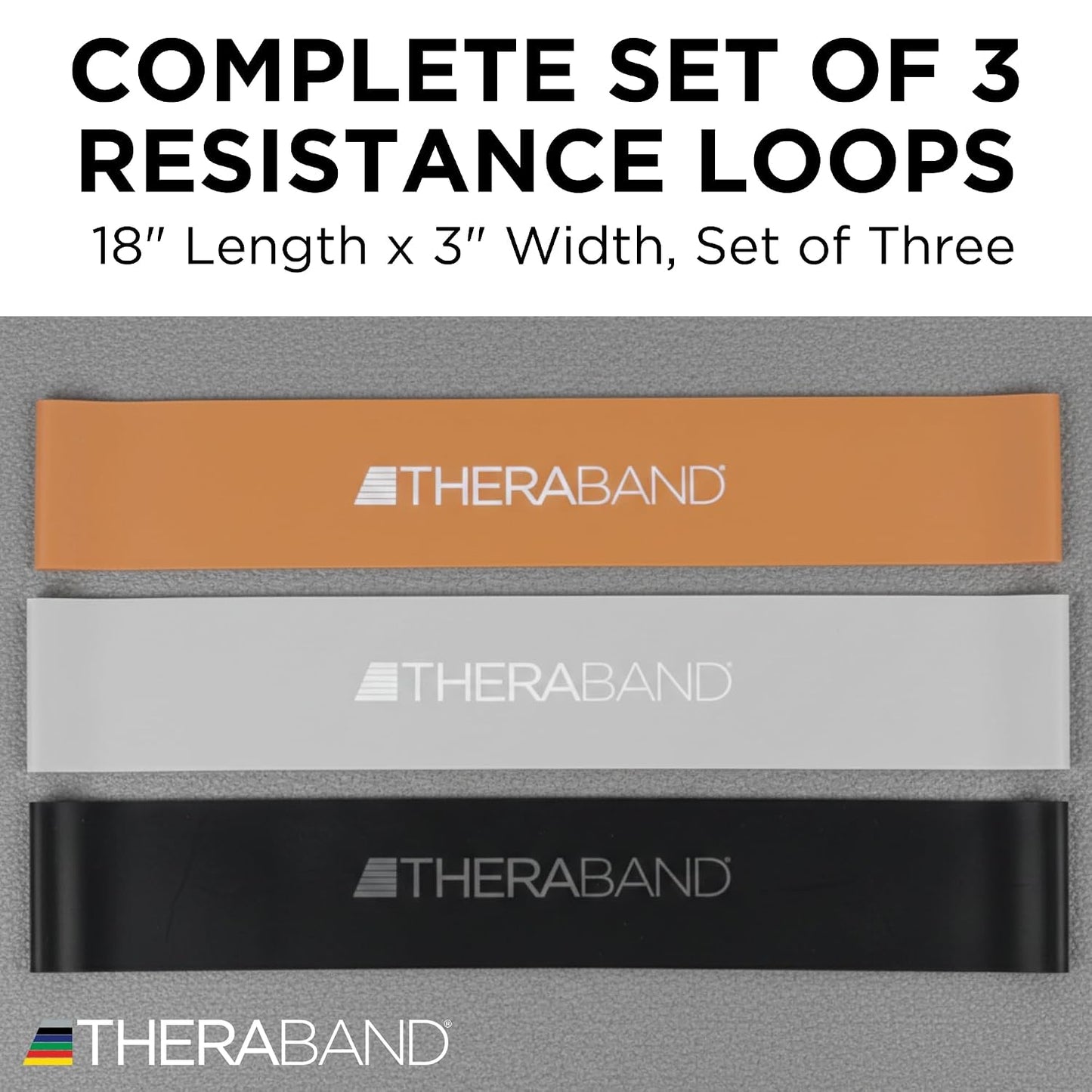 THERABAND Resistance Band Loop Set of 3, Exercise, 12", Black/Silver/Gold