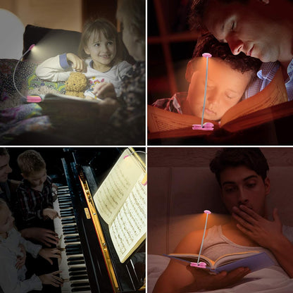 BIGMONAT Rechargeable Reading Light for Kids,Small Amber Book Light,Multi Colors Portable LED Reading Lamp with 361° Rotary Light Neck,Wireless Clip Reading Light for Books (White)