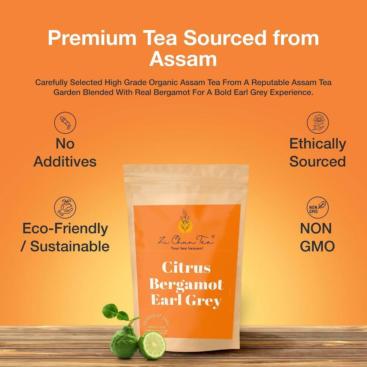 Zi Chun Earl Grey Tea Loose Leaf with Real Bergamot Fruit Pieces, 3.5oz